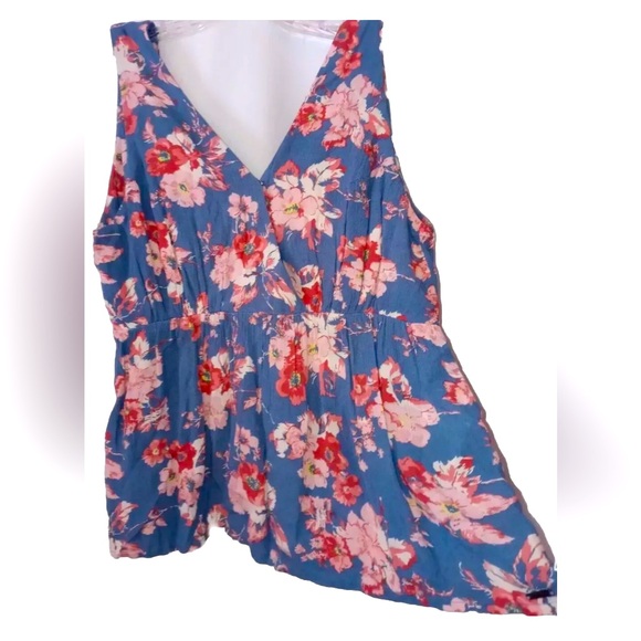 Volcom Top S Cute Blue Rayon Boho Hippie Floral Cottagecore Tank Shirt Blouse - Picture 4 of 8